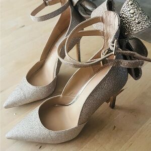 Gianni Bini Glittering Silver Heels with Bow